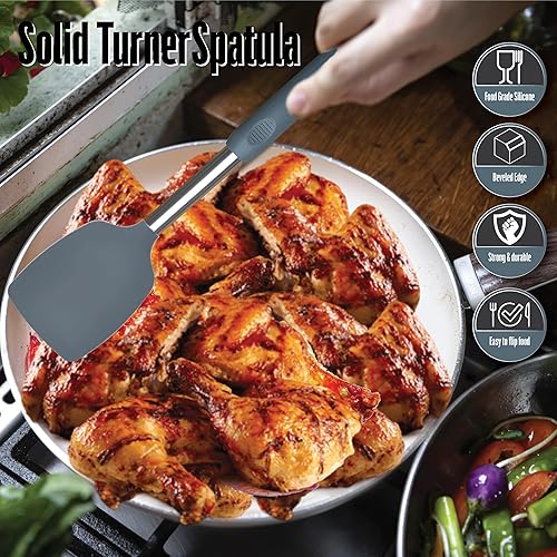 Miniatura 6 de Juego de espátulas de silicona para uso en la cocina espátula resistente al calor y espátula de silicona ranurada para cocinar, utensilios de cocina