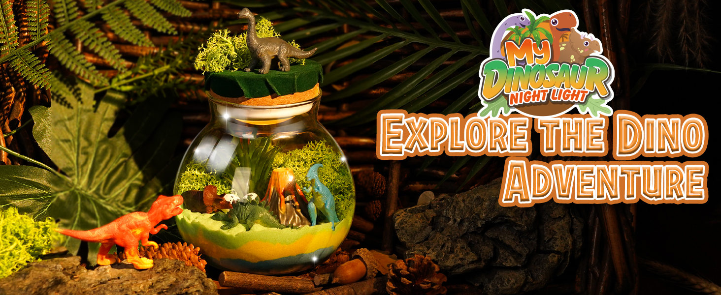 Dino World Terrarium Kit For Kids - LED Light Garden With Real Growing Plants