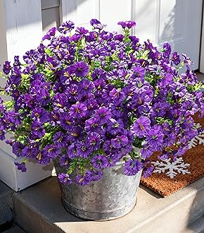 Artificial Flowers Fake Plants for Outdoors Decoration, 12 Bundles Purple Silk Morning Glory with Eucalyptus Realistic UV Resistant Faux Flowers Greenery for Outside Planter Yard Garden Home Indoor