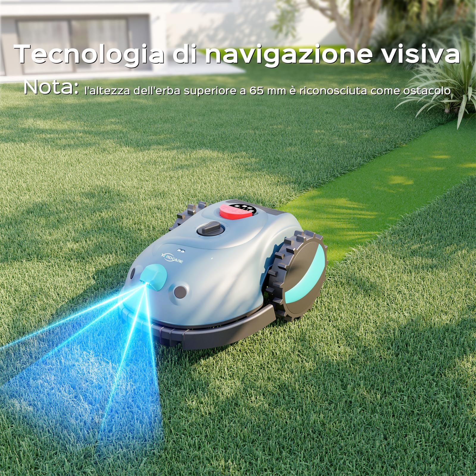 YARDCARE V100 Robot Tagliaerba a Batteria con Navigazione Visiva, Rilevamento di 150 Ostacoli, Robot Tosaerba Elettrico Fino a 150 m², Robot Tosaerba Eelettrico con Lame di Ricambio