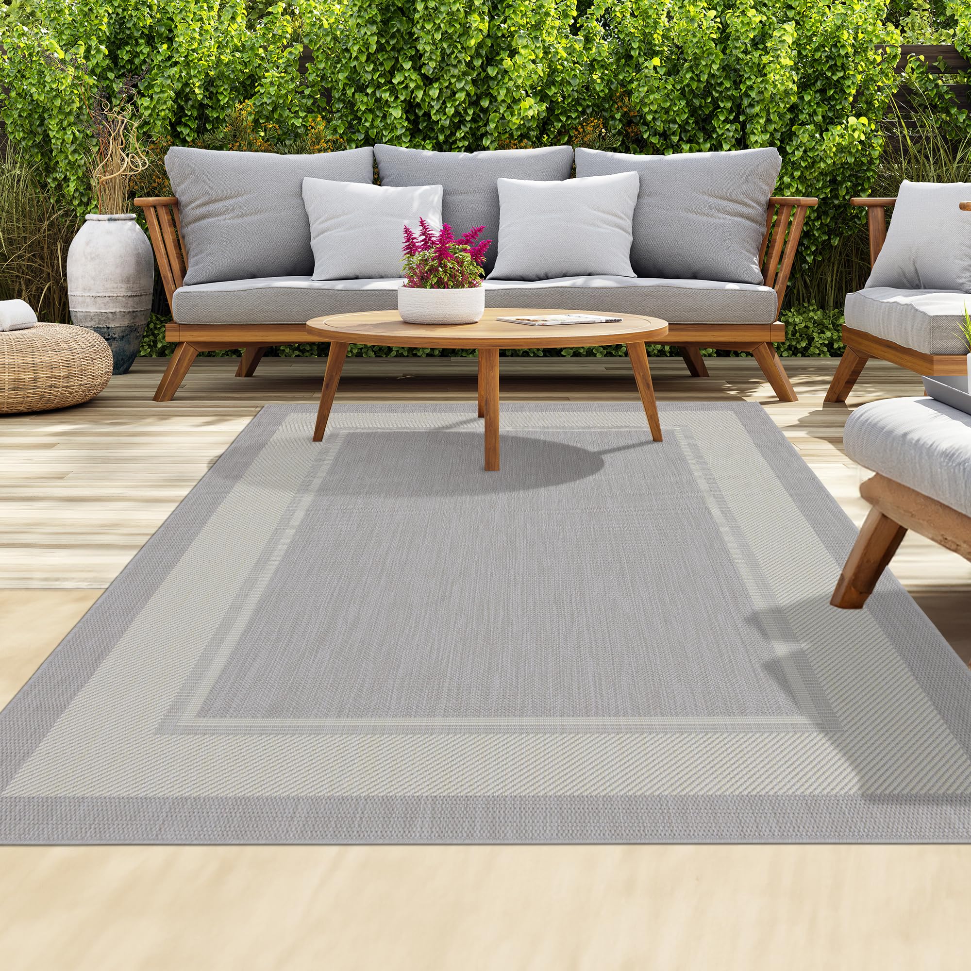 homeart Outdoor Rugs | Easy-Cleaning Indoor & Outdoor Area Rugs for Porch, Deck, Balcony, Garden, Picnic, Kitchen, Hallway | UV & Weather-Resistant Large Patio Rug Mats | Grey Cream, 160 x 230 cm