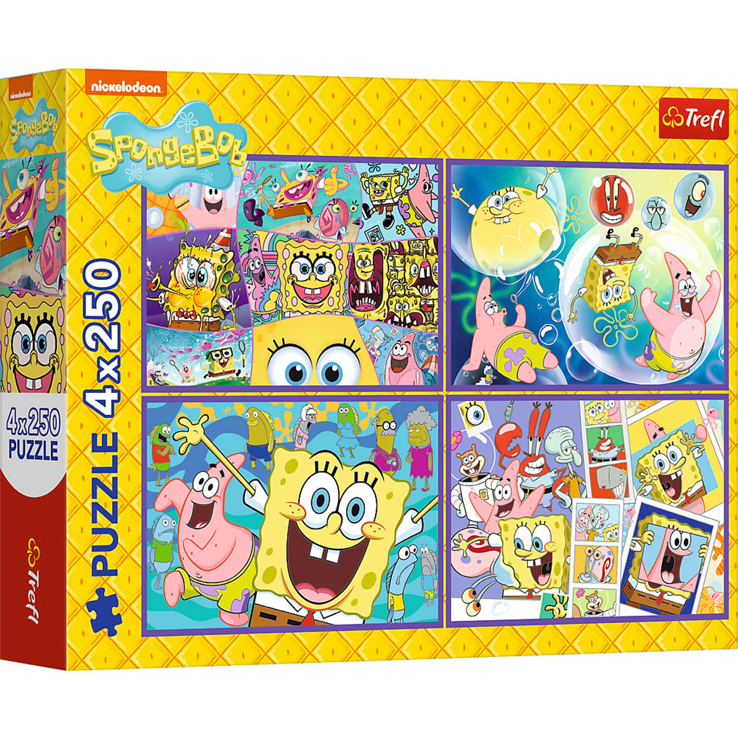 Trefl 4in1 Crazy World of SpongeBob-4 x 250 Pieces-Pack of Four Puzzles for Teenagers, Multicoloured, 13342