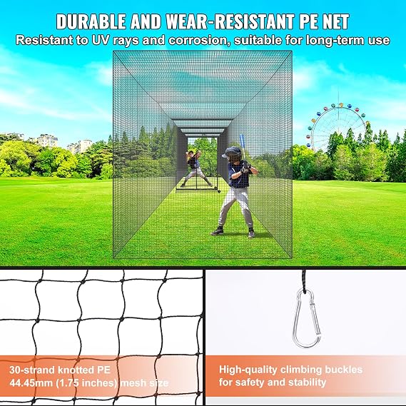 VEVOR Baseball Batting Cage,Professional Softball Baseball Batting Hitting Training Net,Heavy Duty Enclosed PE Practice Portable Pitching Cage Net&Carry Bag,for Backyard,Field,Indoor&Outdoor