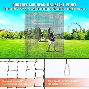 VEVOR Baseball Batting Cage,Professional Softball Baseball Batting Hitting Training Net,Heavy Duty Enclosed PE Practice Portable Pitching Cage Net&Carry Bag,for Backyard,Field,Indoor&Outdoor