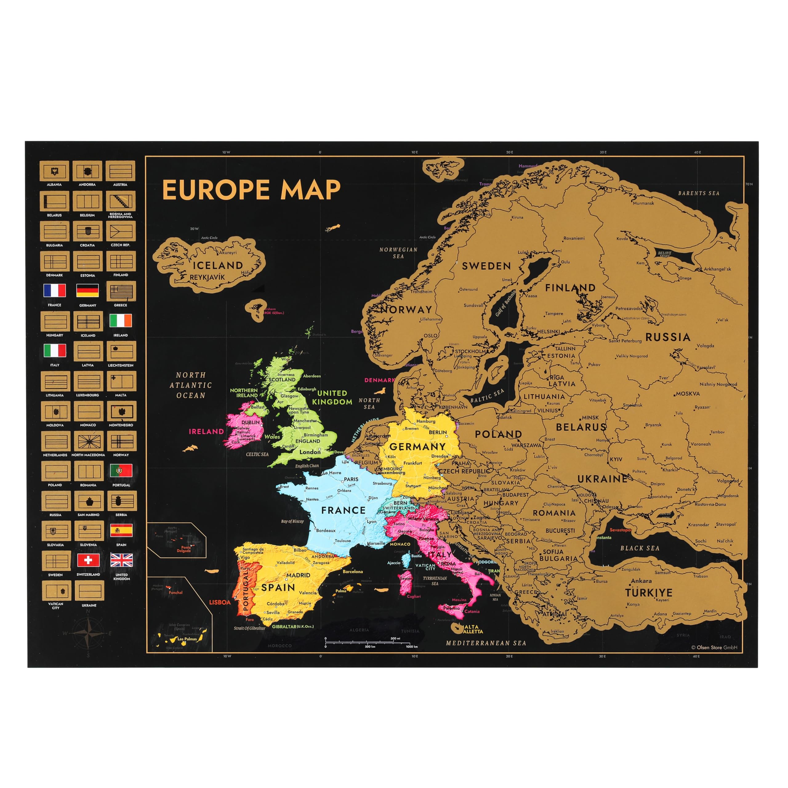 CraftWerk Mapa del mundo para rascar incl. mapa de Europa - mapa como póster de pared para fijar con alfileres - regalo para viajeros y veraneantes - Mapa para rascar 61 x 43 cm