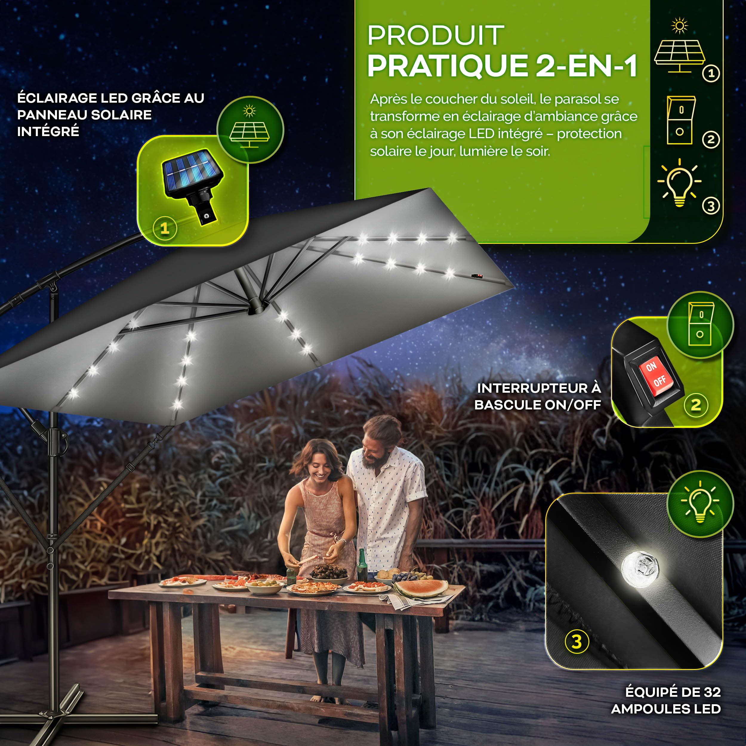 tillvex® Parasol déporté Rectangulaire Ø 330 cm + Housse de Protection & contre le vent | Parasol à manivelle carré avec support | Parasol de jardin Extérieur Anti-UV en aluminium