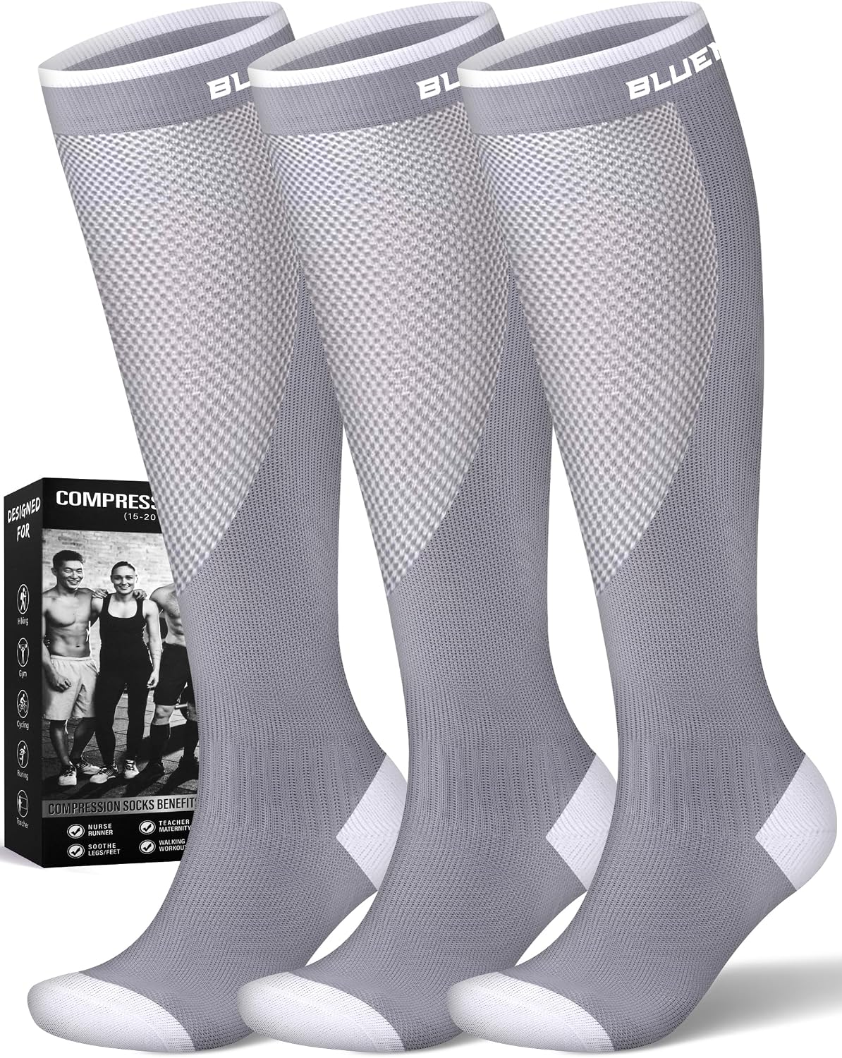 Compression Socks for Women and Men(3 Pairs)15-20mmHg - Best Circulation Support Socks