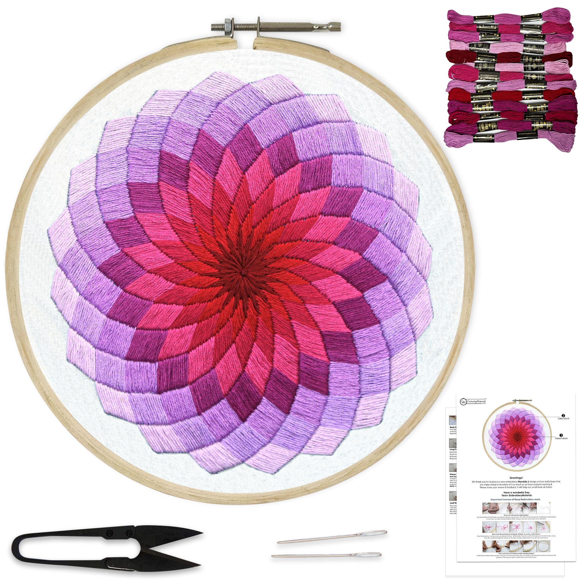 Embroiderymaterial Diy Embroidery Kit For Beginner, Adults & Kids With Mandala Circle Design Digital Printed Cloth/Fabric & Written Instructions All Material Included, Multicolor