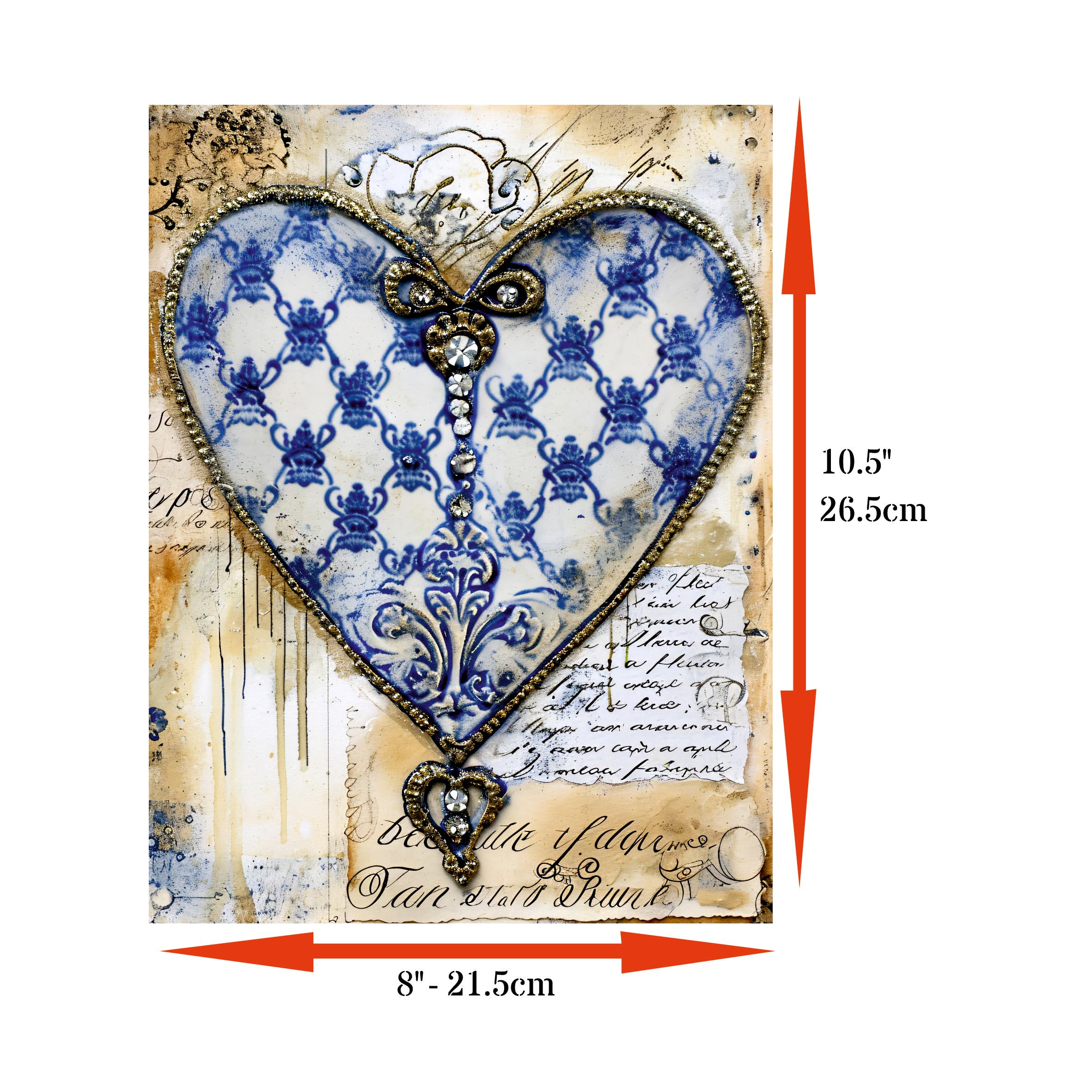 Delfter Reispapier, Herzen, 20,3 x 26,7 cm (A4), 6 Stück, 6 einzigartige Designs, vielseitige Decoupage-Designs für Kunstprojekte und Bastelarbeiten CRAFT KREATIVELY