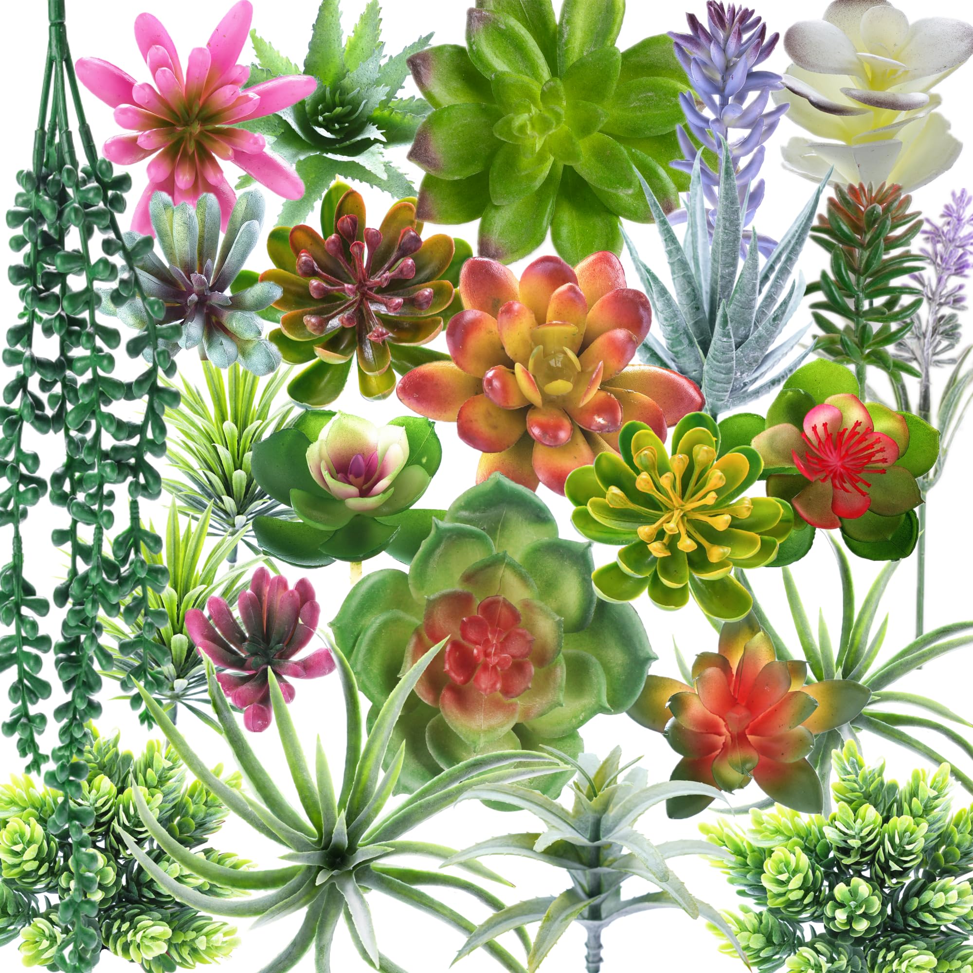 25 Pcs Artificial Succulent Plants Fake Succulents Assorted Unpotted Suitable for Office Garden Interior Decor