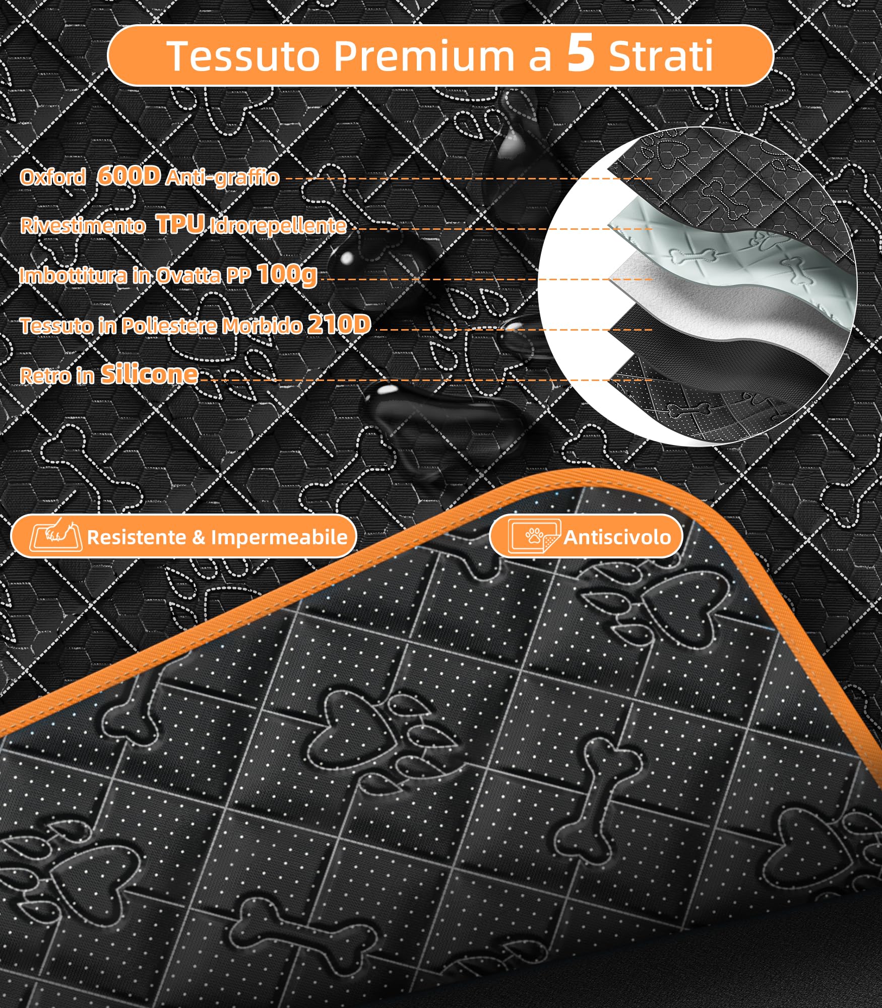 UPAWPIA Telo Bagagliaio Auto per Cani Impermeabile Protezione Bagagliaio Auto con Protezione Laterale e Paraurti Universale Copri Bagagliaio per Cani Resistente ai Graffi per SUV 198 * 105 * 36cm