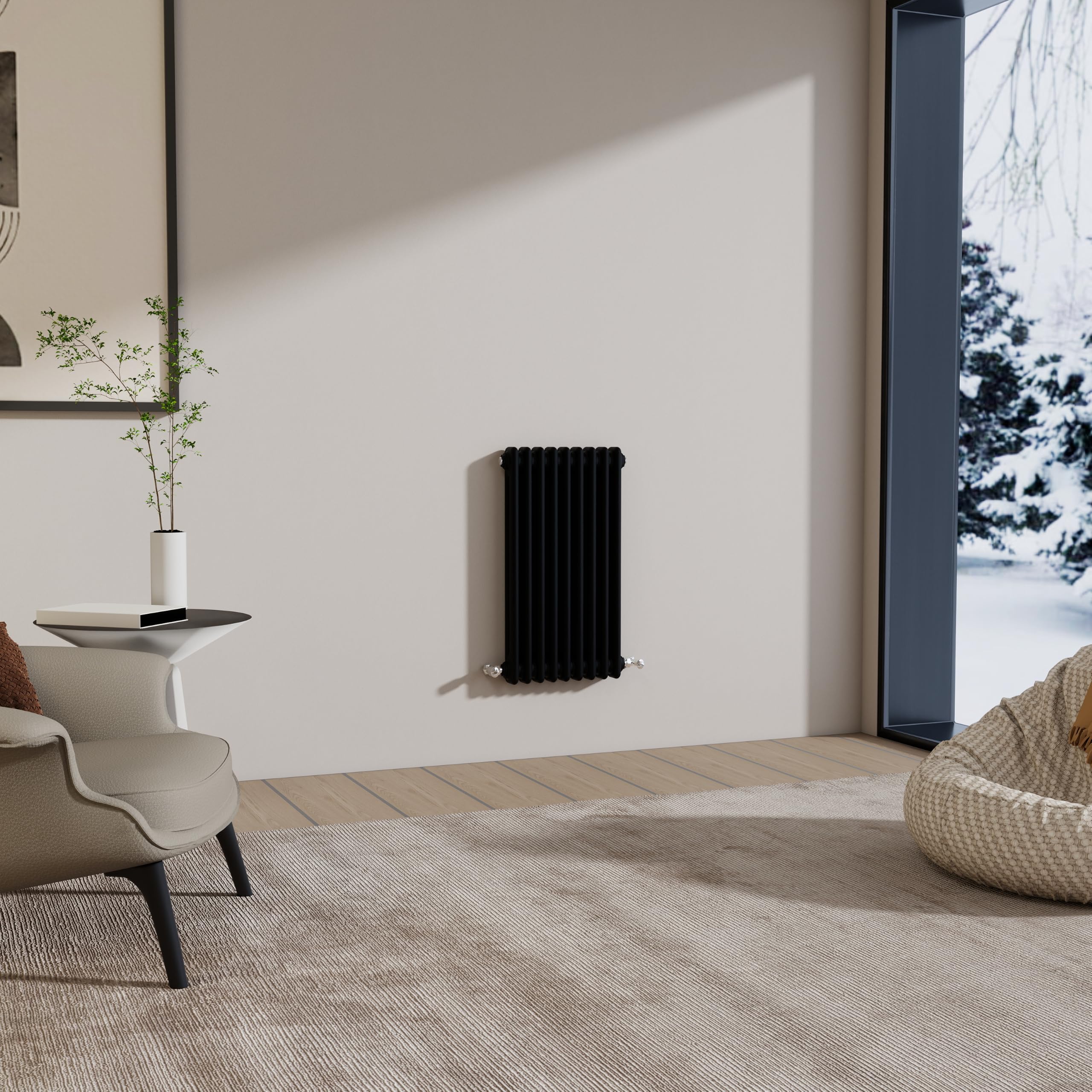 Traditional 2 Column Cast Iron Radiator 600x425mm Horizontal Black — image 1