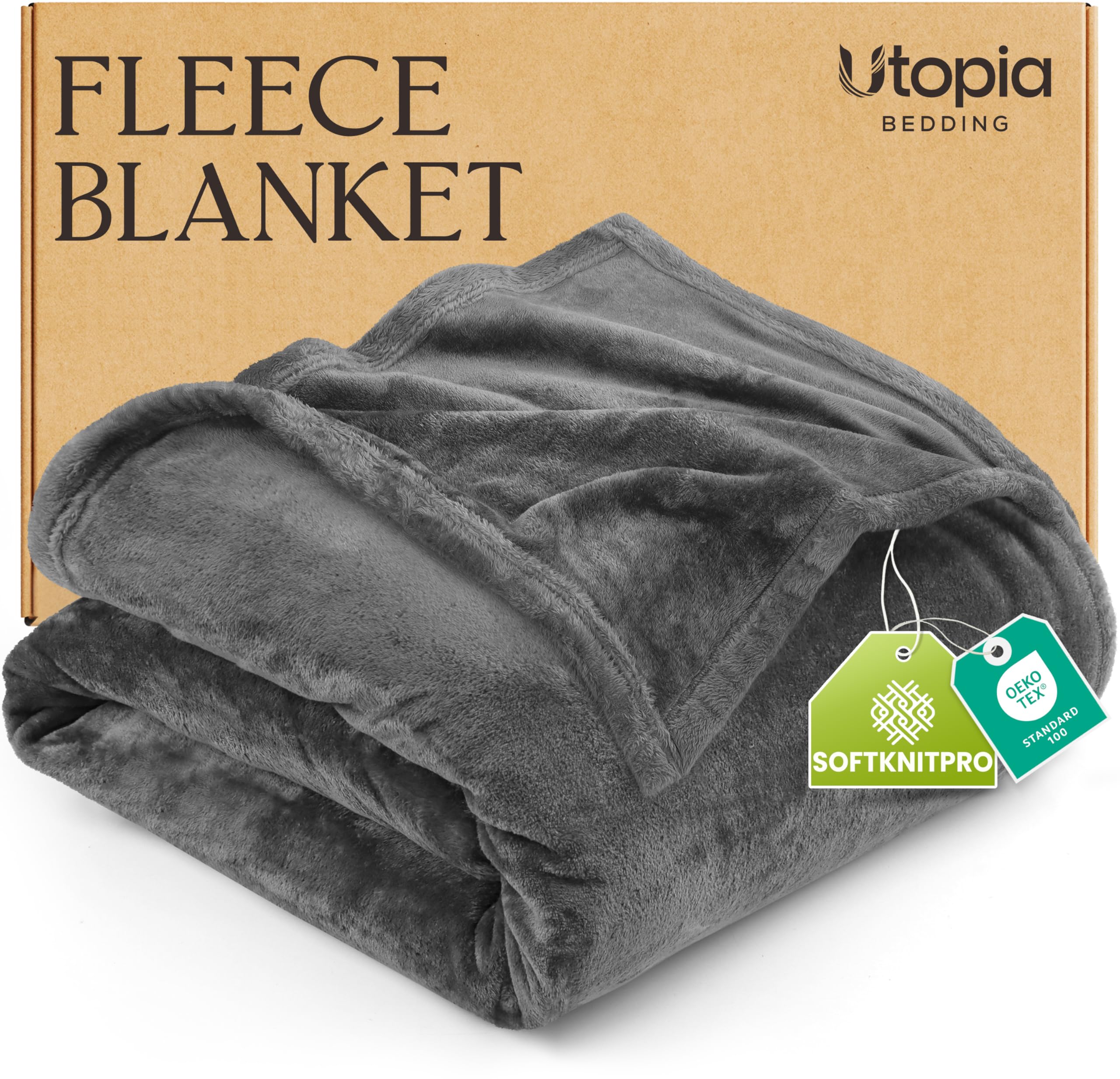 Utopia Bedding Fleece Throw Blanket, Soft, Cosy 300 GSM Fluffy Blankets and Throws For Sofas, Bed, Couches [Grey, 152x127 cm]