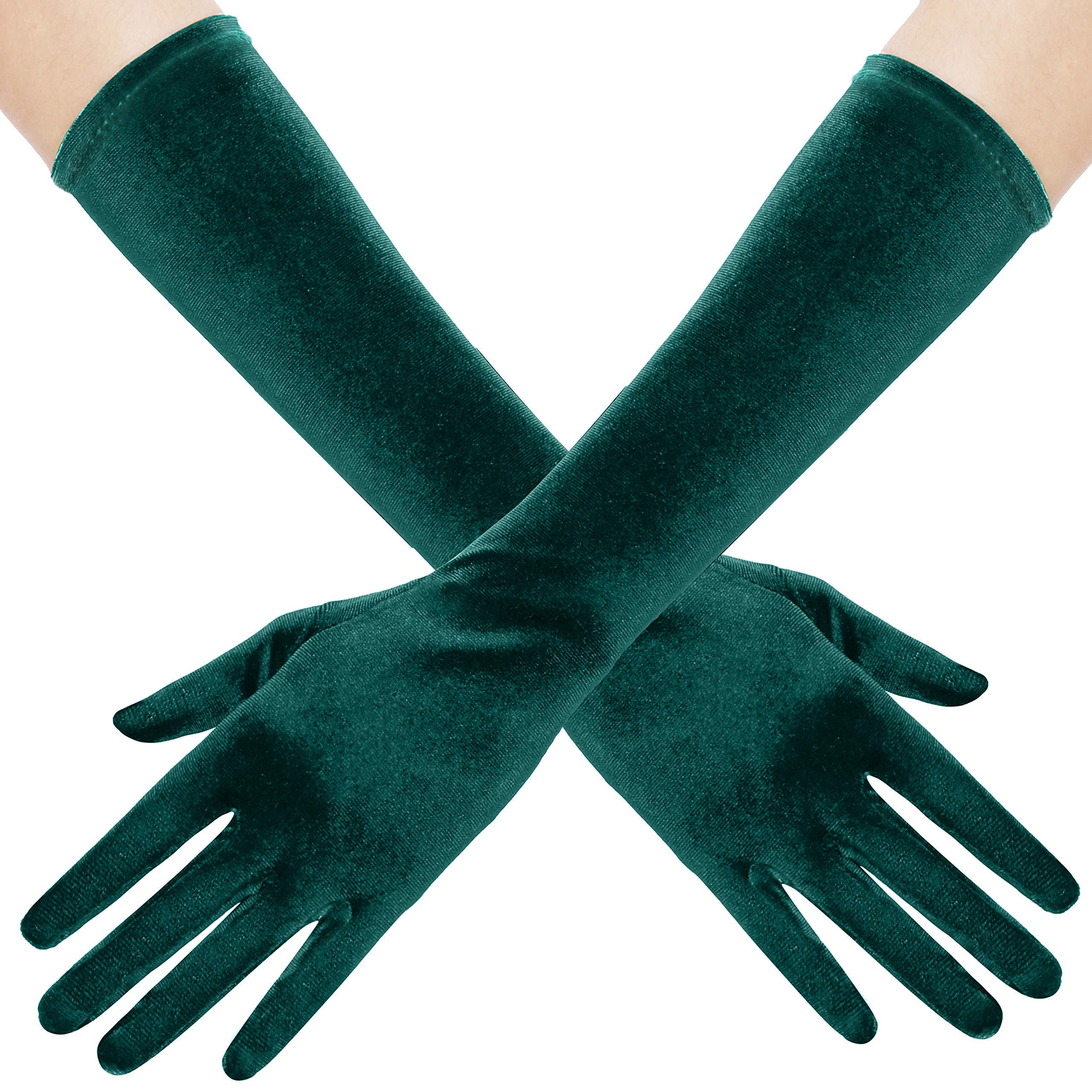 BABEYOND Opera Party Velvet Gloves - Short Tea Party Gloves 1920s Flapper Accessories for Women, Dark Green, One Size — image 1