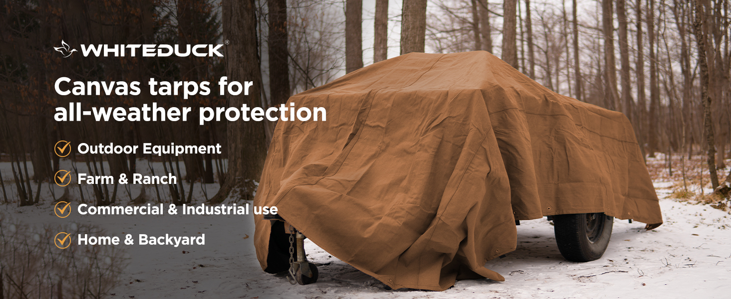 copyshop tarp WHITEDUCK 8'x10' Canvas 18 oz/37 Mil Heavy Duty Water Repellent UV Resistant, Rustproof Grommets, Industrial & Commercial Use Cloth Tarp (Finished Size: 7'6