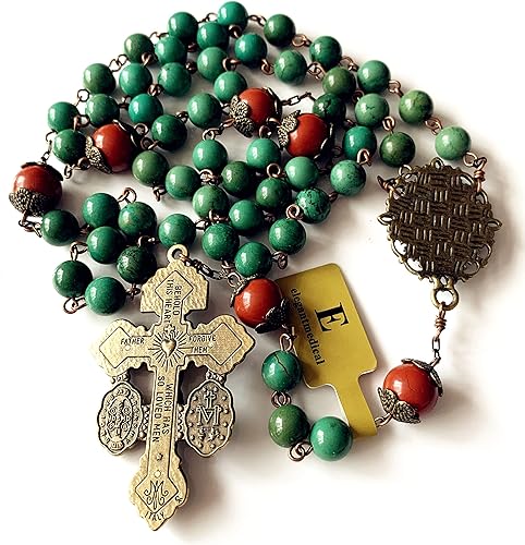 Miniatura 5 de elegantmedical Hanmade - Cuentas de oración de cornalina roja y cuentas de howlita rosario católico de bronce envejecido Crucifijo collar de cruz de