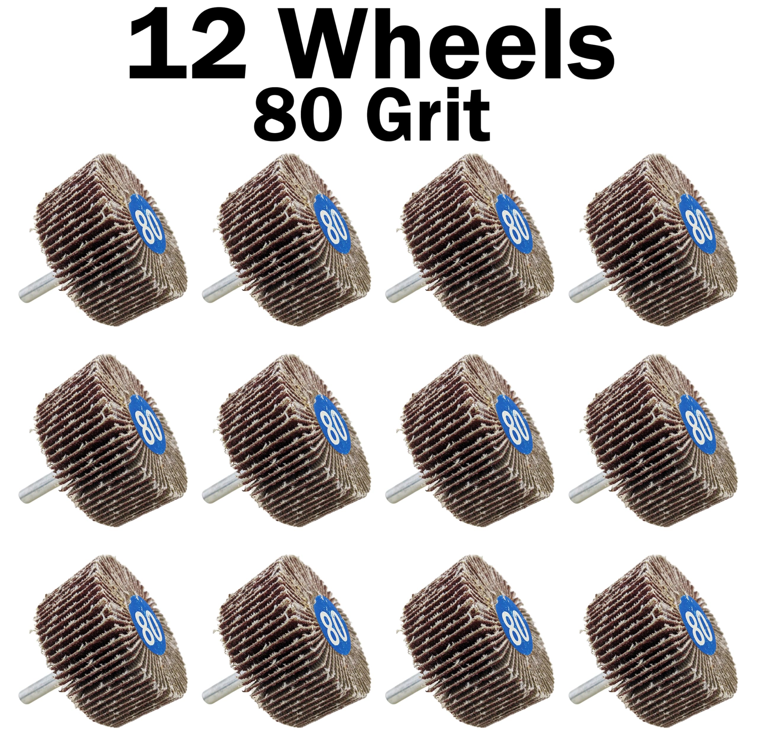 12 Pack ¼ Shank 80 Grit Flap Wheels, Aluminum Oxide Sandpaper - 2