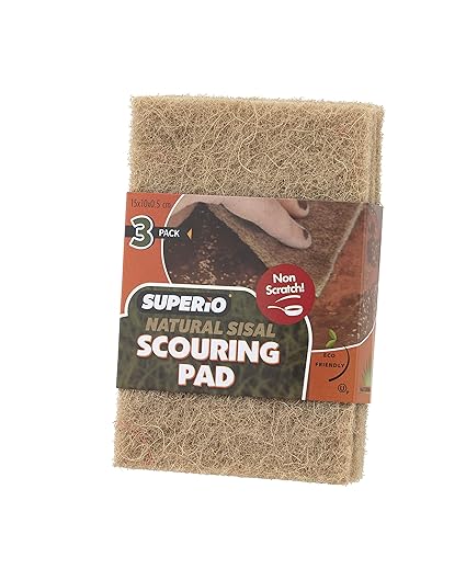 Natural scouring Pad Non-Scratching Natural Sisal Plant Based Scrubber Non-Scratch Cleaning Scrub Pads, Eco-Friendly Reusable Kitchen Scrubbing Pad Pack of 3, by Superio