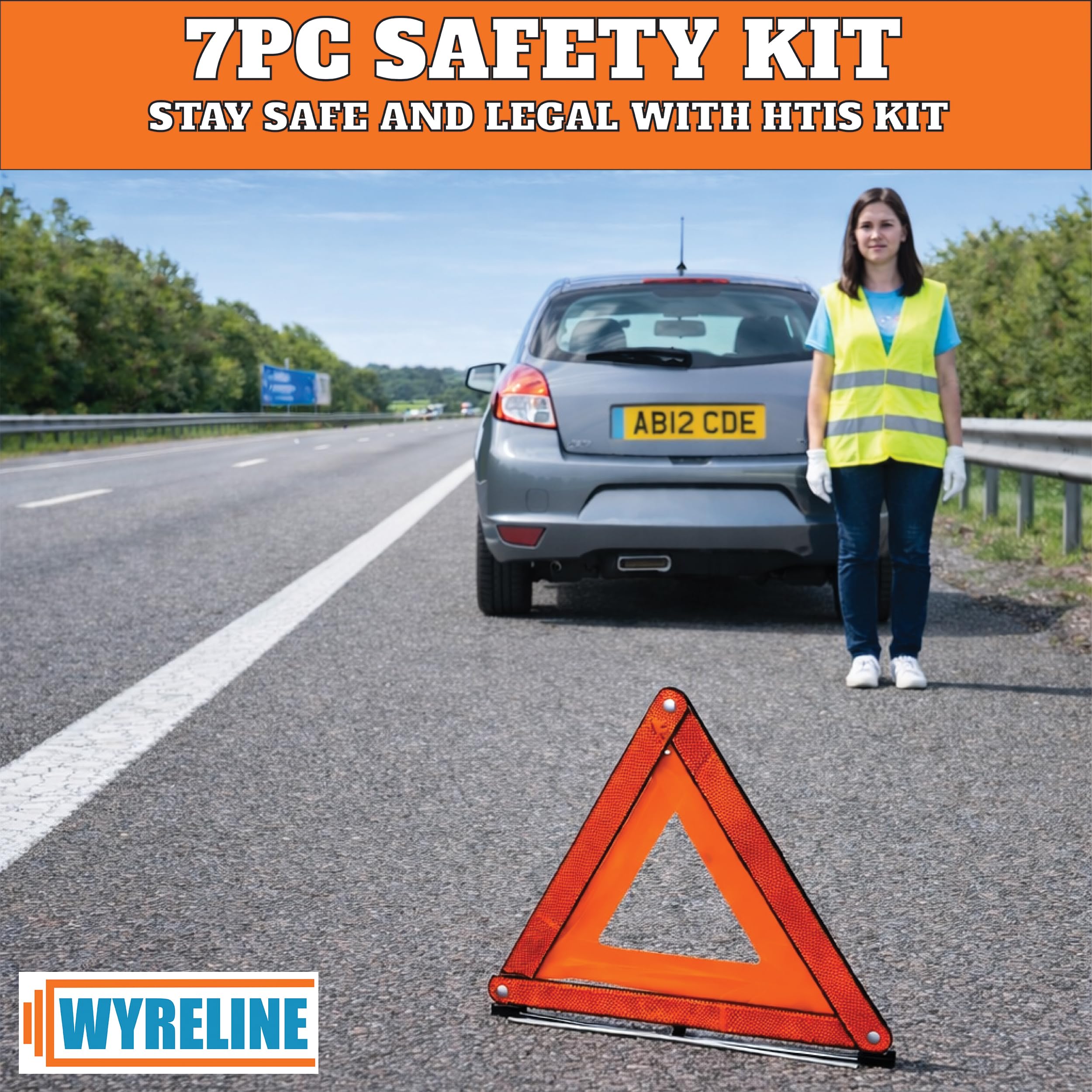 WYRELINE 6 Pcs European Driving Kit | Eurolites Headlight Deflectors For Europe | Warning Triangle, Hi-Vis Vest, UK Plate Magnet + Sticker, Rubber Grip Gloves | EU and France Driving Kit 2026 — view 6