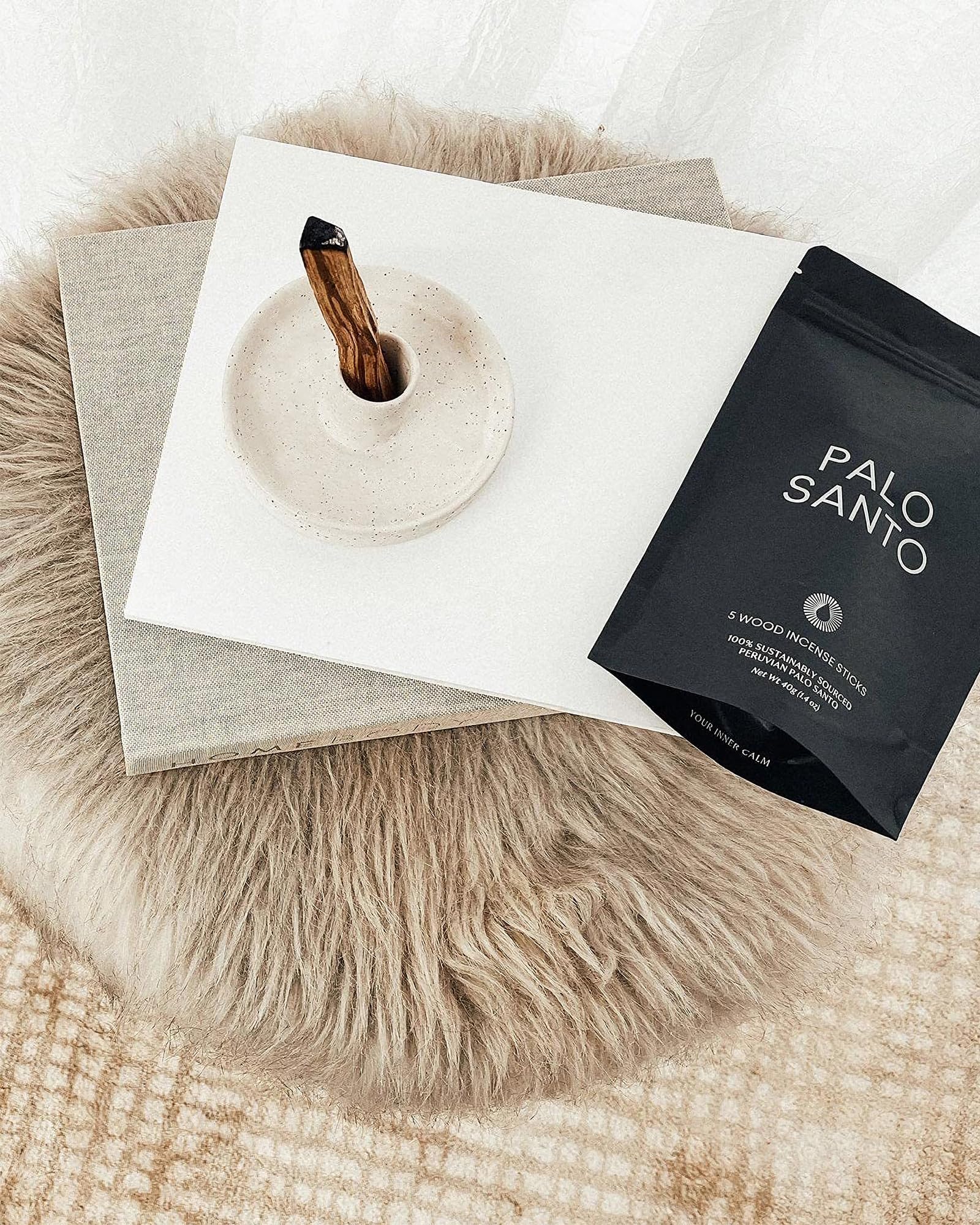 Palo Santo uchwyt ceramiczny, uchwyt na kadzidełka do stożków Palo Santo i topi wosk, palnik drewna, stojak na miskę z łapaczem popiołu, medytacja, joga, nowoczesny, minimalistyczny - biały