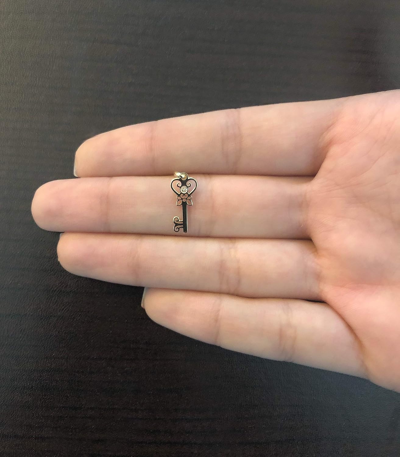 14k Solid Yellow Gold Key of Heart Shaped with Synthetic White Cubic Zircon Pendant for Necklace for Women and Teens - Image 5