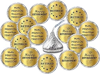 Gold Foil Retirement Kisses Stickers, (Set of 216) Chocolate Drops Labels Stickers for Happy Retirement Party, Party Favors Decor for Kisses