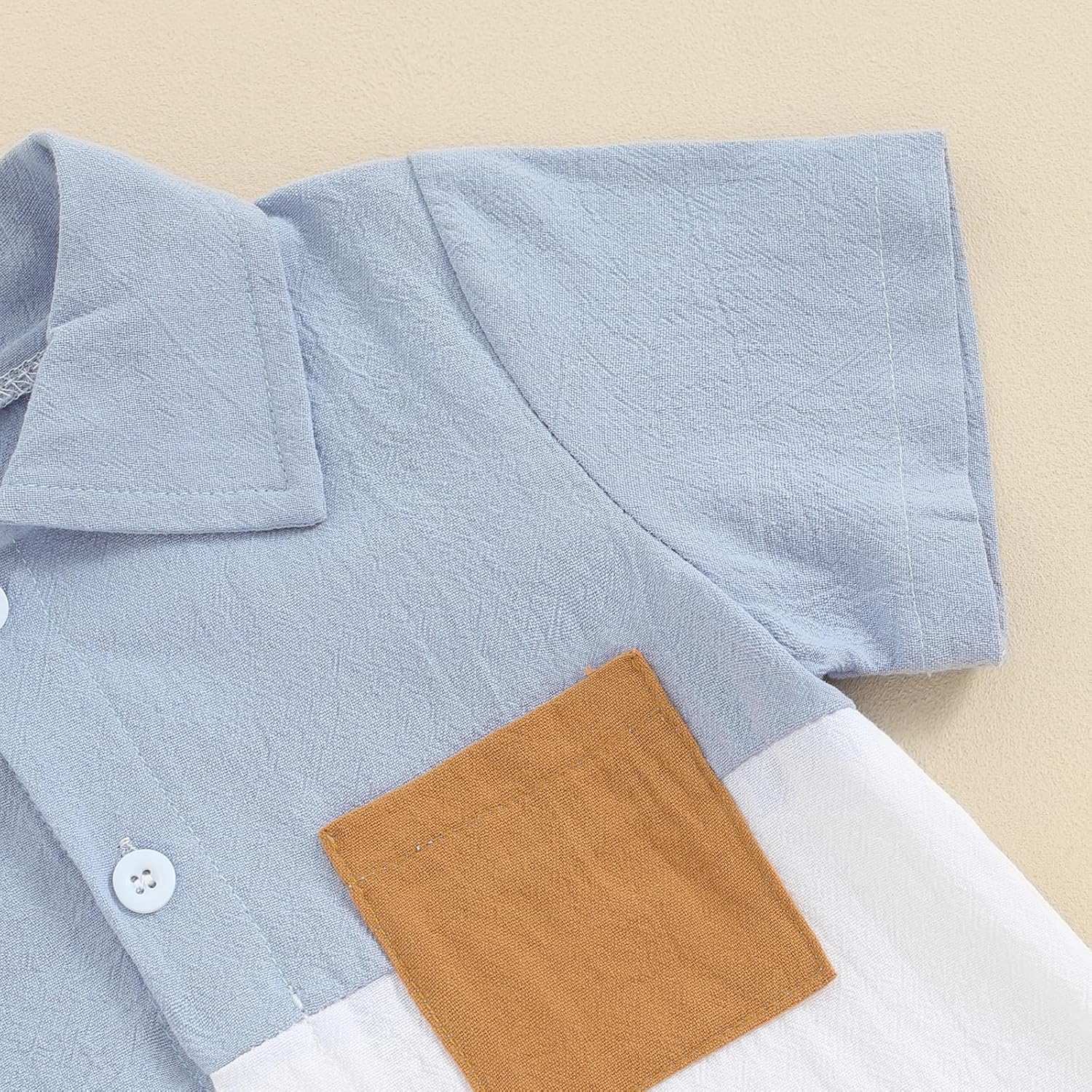 fhutpw Toddler Boy Patchwork Summer Outfits Short Sleeve Button Down Shirt Tops & Casual Shorts Sets Baby 2T 3T 4T 5T Clothes - Image 6