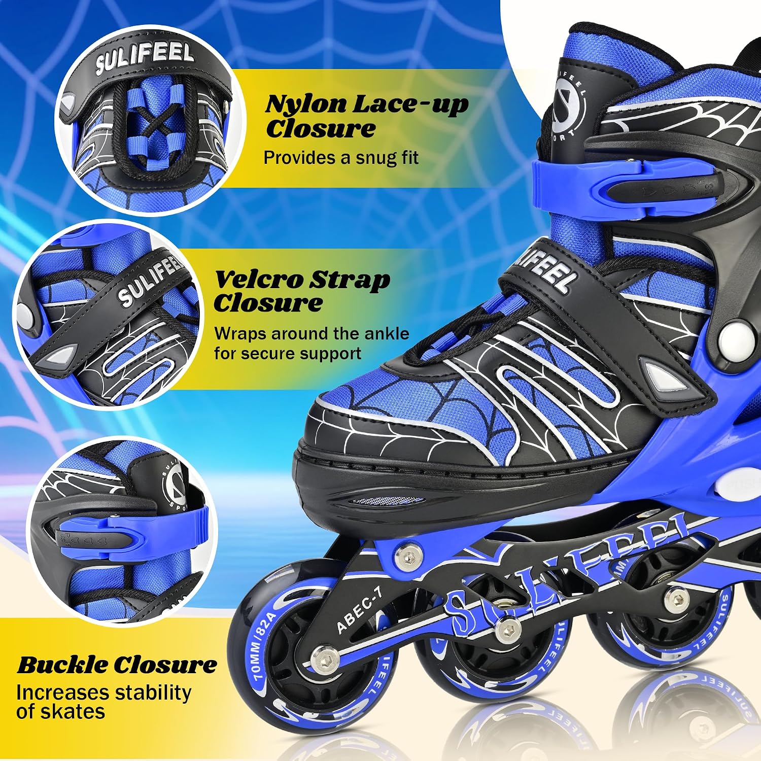 SULIFEEL Rainbow Unicorn Inline Skates for Girls Boys 4 Size Adjustable Light up Wheels Skates for Kids Beginner