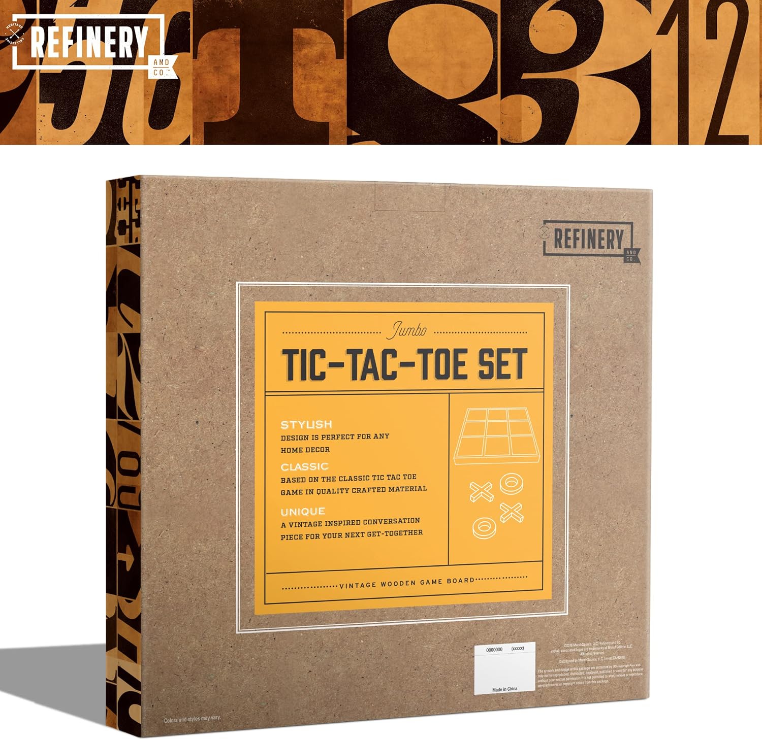 Refinery and Co. 10-Piece Premium Solid Wood Tic-Tac-Toe Board Game, Giant Gold 14 Outdoor/Indoor Party Set Toy for Children/Adults, Classic Coffee Table Home Dcor, House Warming Gift