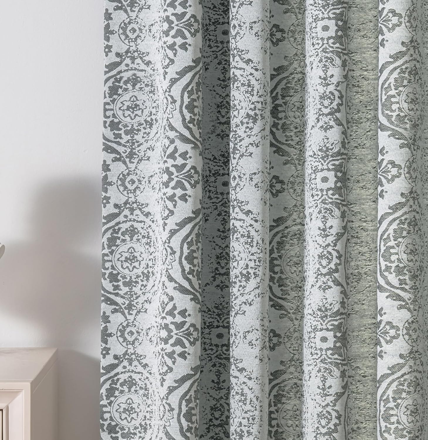 JOOJA Grey Curtains - 96 inch Length, 2 Panels Set, Jacquard Patterned, Semi-Blackout Boho Curtains for Bedroom & Living Room Grey (Pack of 2)