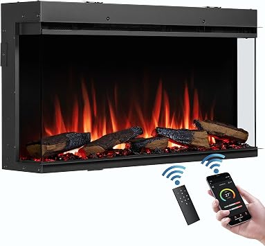 FLAMME 35" Electric Media Wall Fireplace, Knighton, Black