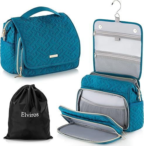 Elviros Neceser de viaje para mujeres y hombres, organizador grande de cosméticos de viaje, estuche de maquillaje resistente al agua para accesorios