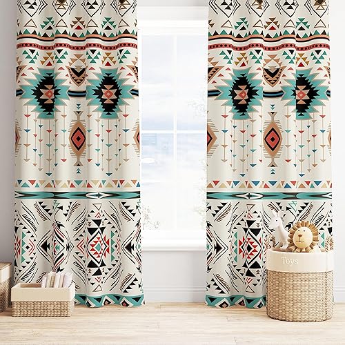 Miniatura 10 de YCness Cortinas aztecas, patrón étnico nativo nativo americano del suroeste, patrón étnico bohemio occidental geométrico opaco, tratamiento de