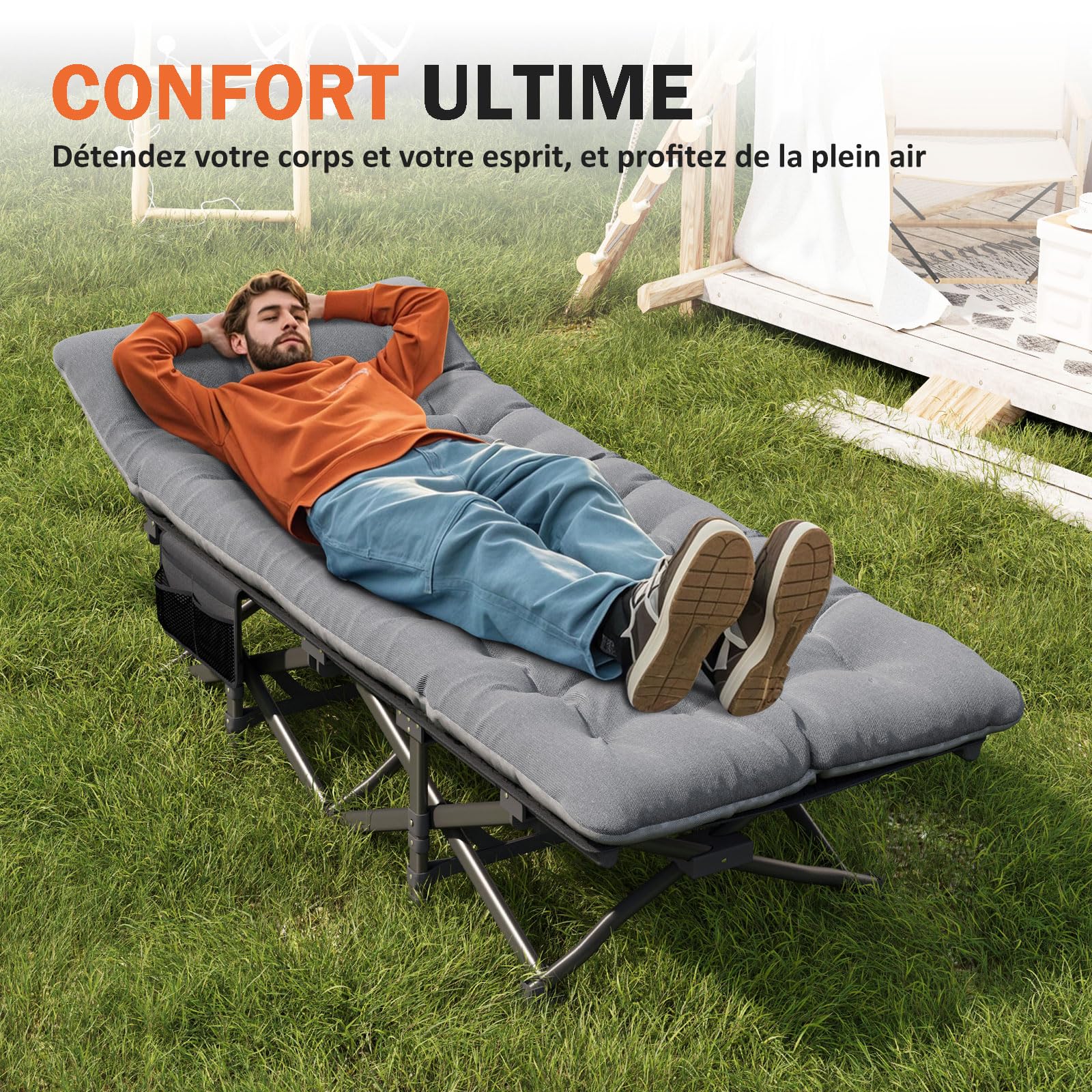 ATORPOK SHOP Lit de Camping Pliable Robuste pour Adultes，lit de Couchage avec capacité de 200 kg pour Bureau/Voyage/extérieur