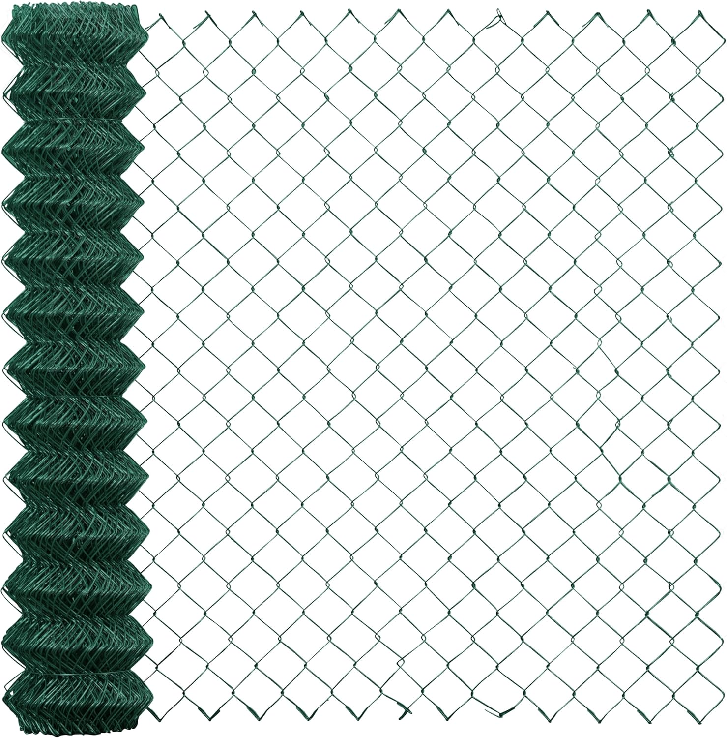 CAPHAUS Galvanized Steel 9 Gauge Green Vinyl Coated Chain Link Fencing Wire Roll, Galvanized Fence Fabric, Diamond Mesh Size 2-3/8 Inch (48 inch x 50ft.)
