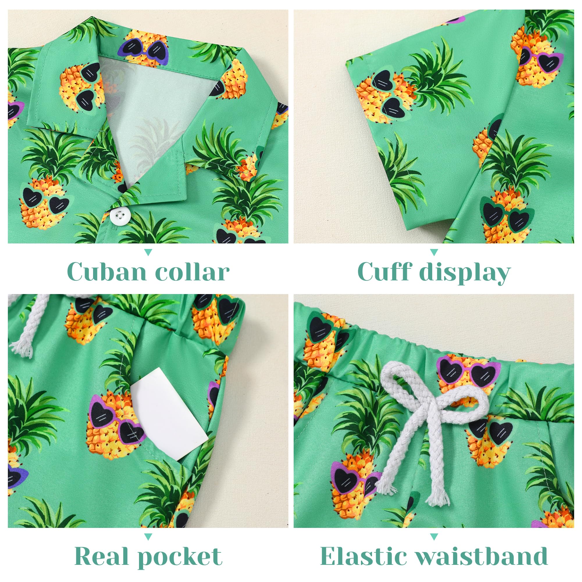 Zoerea Completo Hawaii Ragazzo, Set 2 pezzi Camicia + Pantaloncini, Camicia da Spiaggia con Bottoni + Pantaloncini per Bambini 4–10 Anni