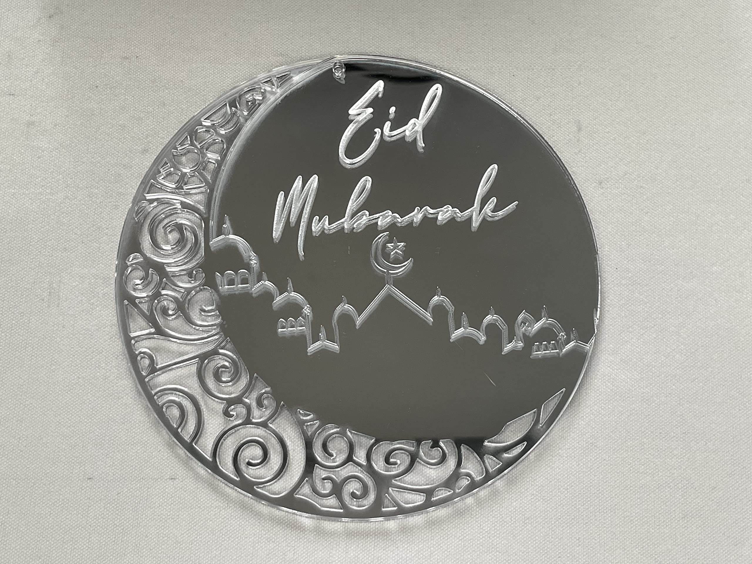 Print Maniacs EID Decoration Ramadan Decoration Eid Mubarak Party Wall Hanging Home Ornament Muslim Islamic Celebration Table Decor Supplies Present for Relatives (Silver)