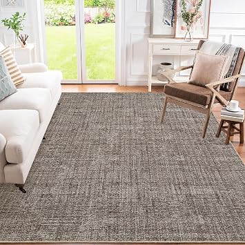 GlowSol Large Living Room Rugs 10x13 Non-Slip Contemporary Accent Carpet, Non-Shedding Solid Textured Floor Cover, Modern Minimalist Distressed Mat for Dining Room, Bedroom, Office, Brown