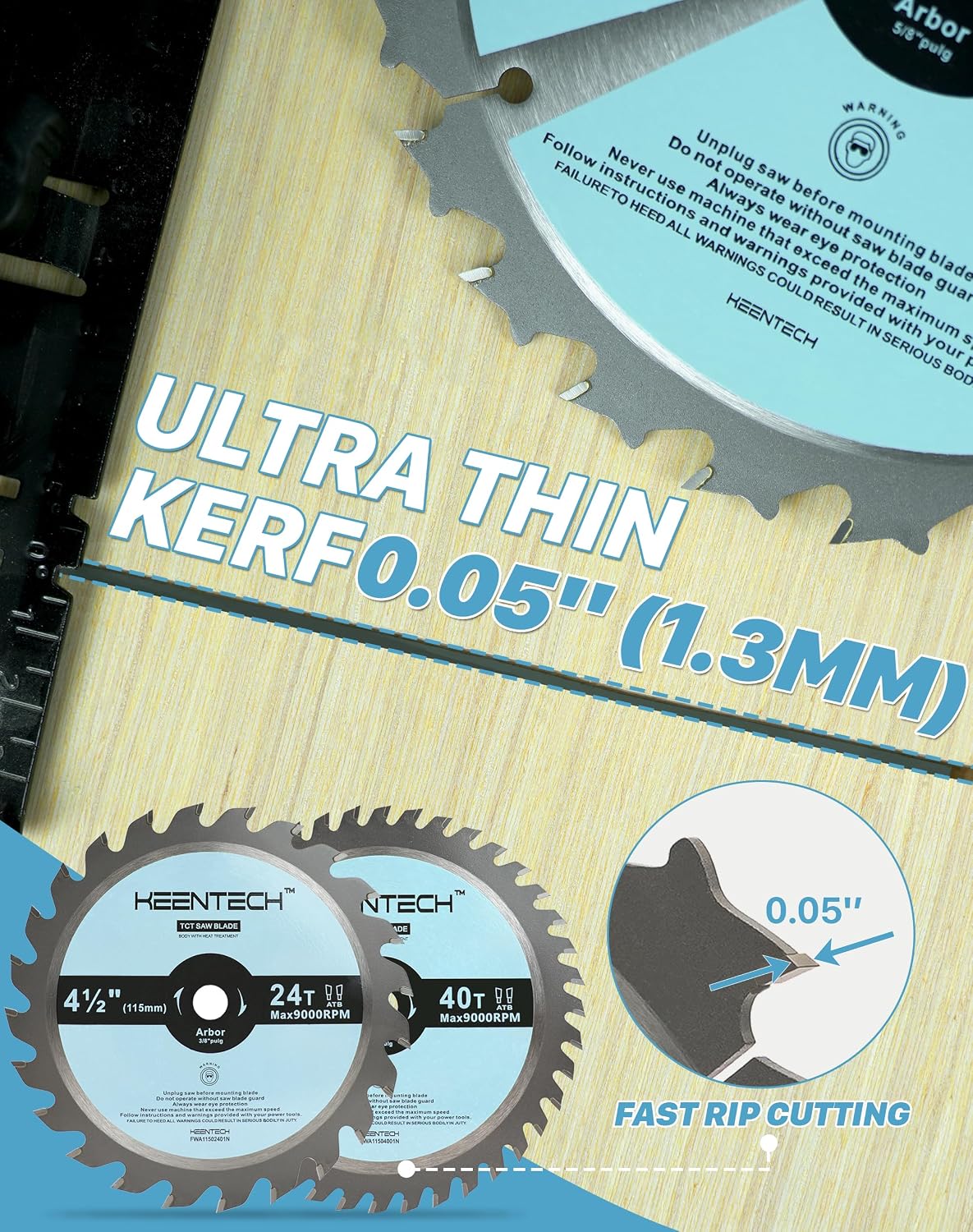 KEENTECH 4-1/2 Inch Circular Saw Blade by 3/8" Bore 24T Fast Cutting & 40T Fine Finish Cutting Set for Plywood, MDF, OSB, Longer Service Life, 4-Pack