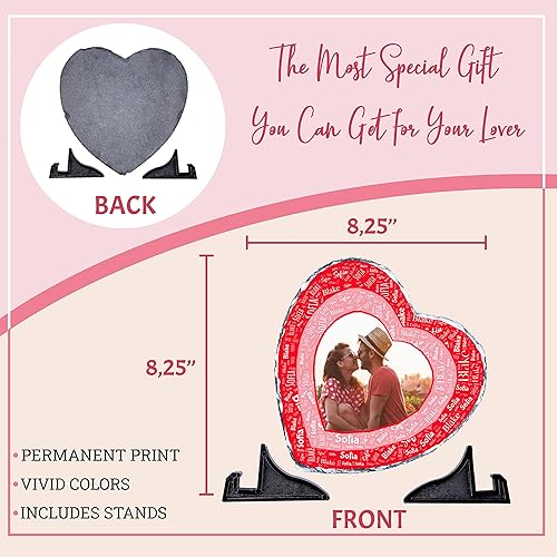 Miniatura 2 de Be Burgundy Decoraciones para el día de San Valentín pizarra de corazón para pareja foto y nombres regalos del día de San Valentín para ella esposa