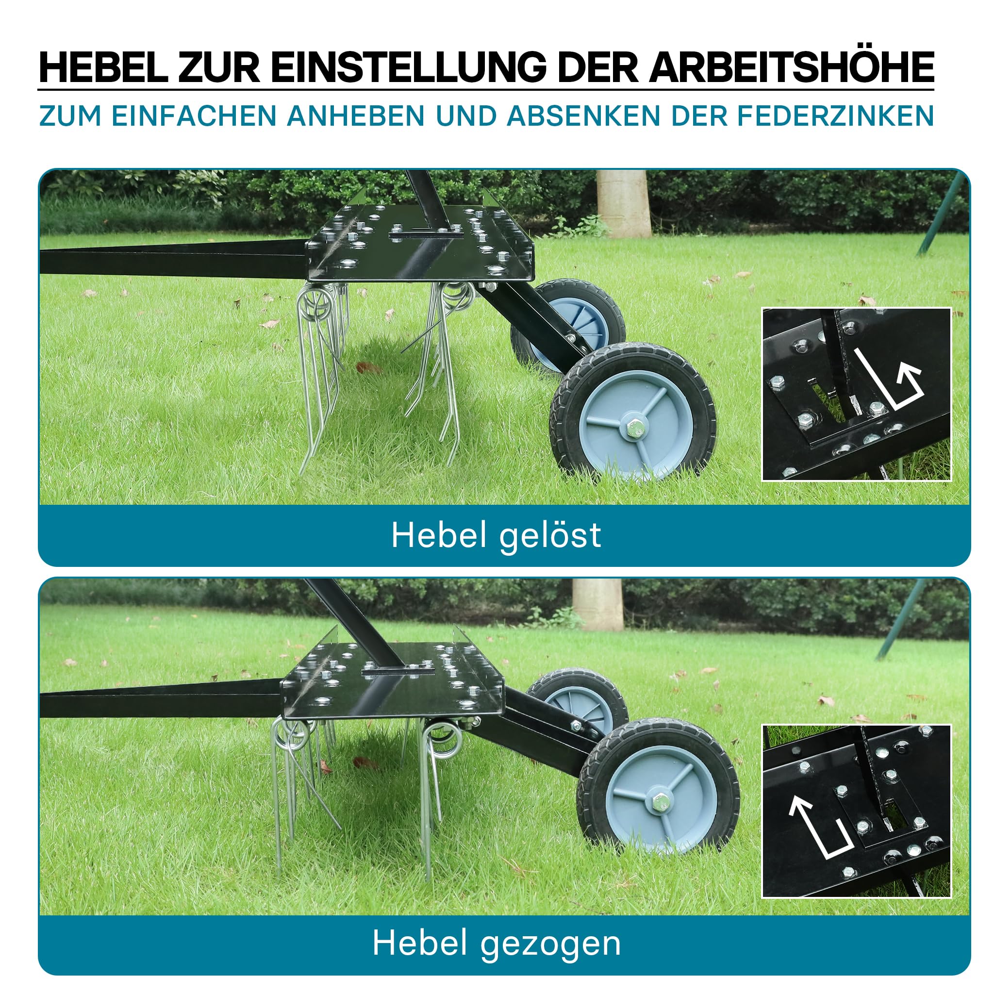 Wiltec Vertikutierer 100 cm für Aufsitzmäher, Rasenlüfter mit Stahlfedern