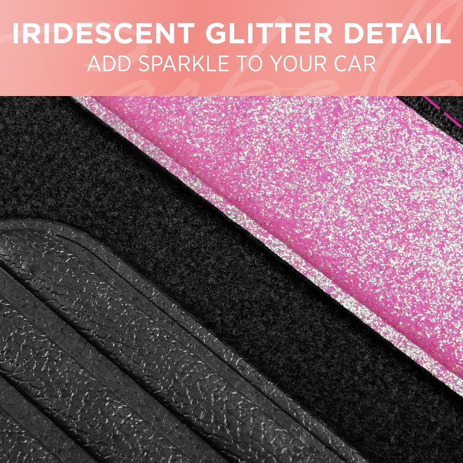 4-Piece Sparkle Glitter Front Floor Mats and Rear Floor Mats - Pink