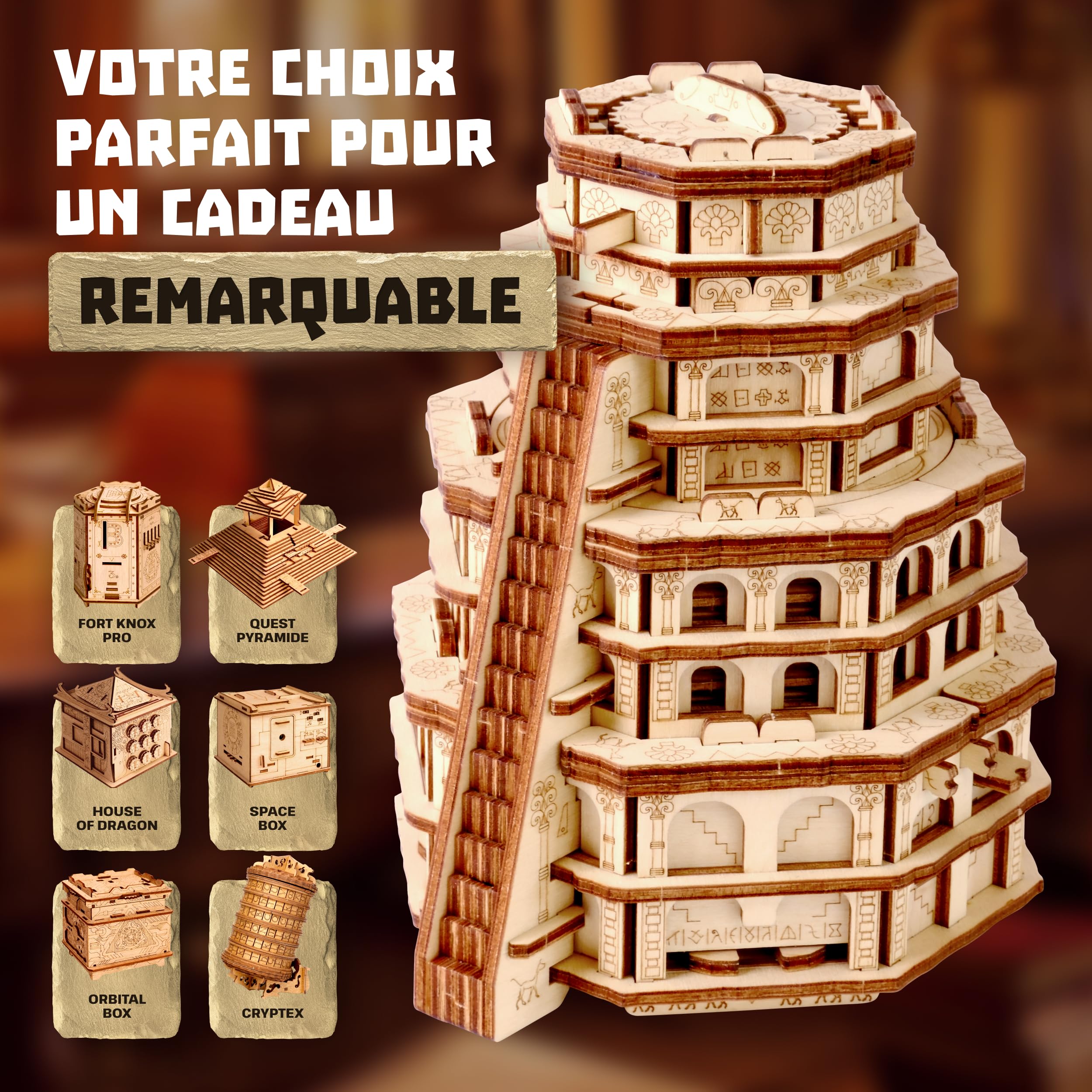 ESC WELT Quest Tower - Jeu de Puzzle Évasion 3D - Casse-tête Cérébral pour Adultes & Adolescents - Jeu d'Évasion Écologique en Bois - Jeu de Réflexion avec Compartiment Caché - Jeux de Société Puzzle