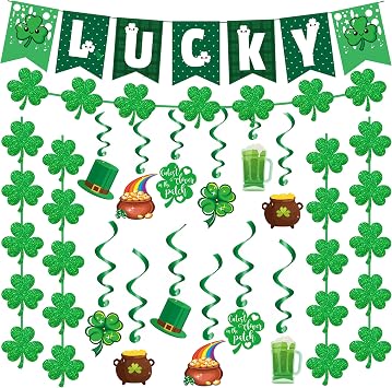 OHOME St Patricks Day Decorations - Hanging Swirls,Banner,Shamrock Garland - Shamrock Decorations St Pattys Day Accessories Party Favors for Home Door Birthday | St. Patricks Day Decor