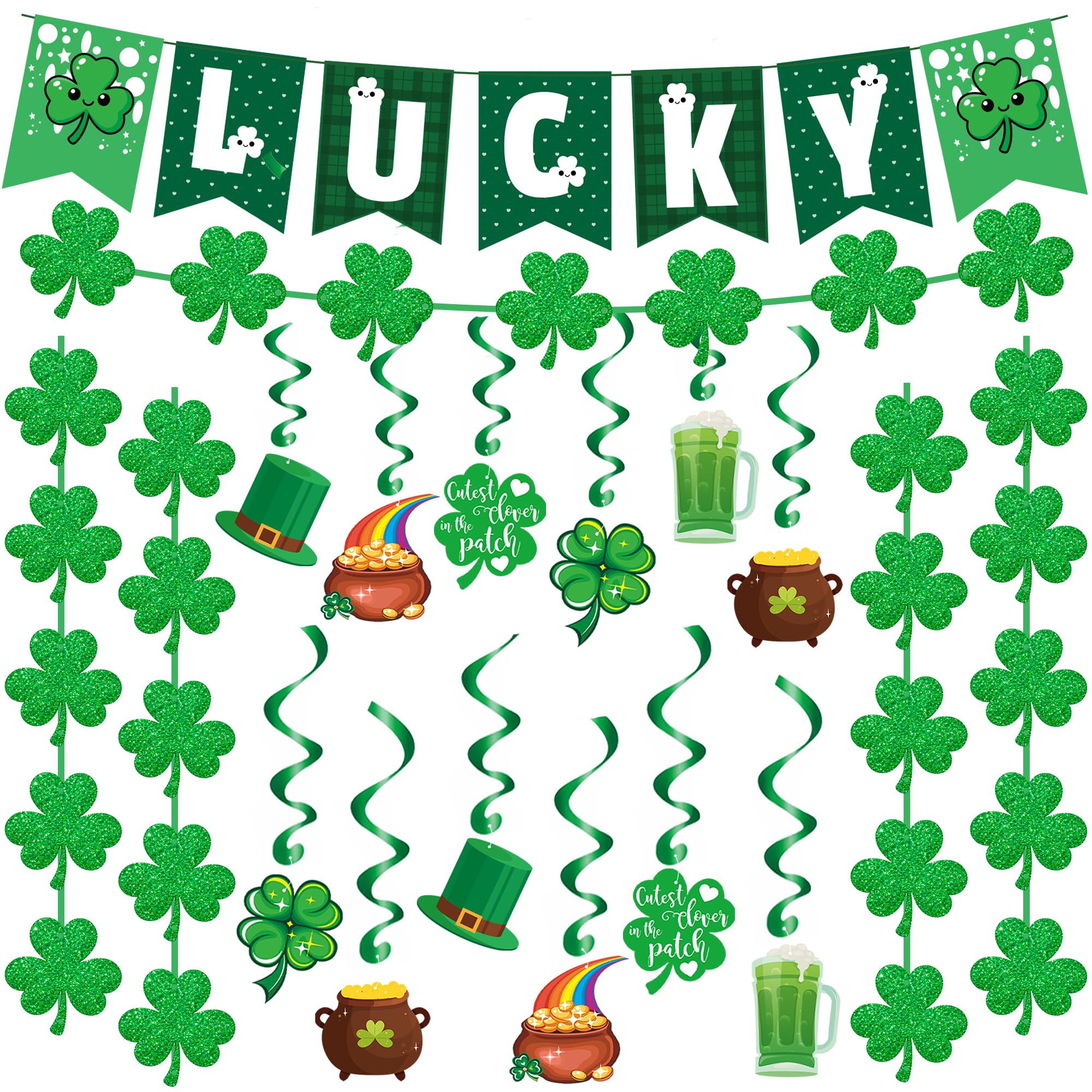 Photo 1 of **2 PACKS**OHOME St Patricks Day Decorations - Hanging Swirls,Banner,Shamrock Garland - Shamrock Decorations St Patty's Day Accessories Party Favors for Home Door Birthday | St. Patrick's Day Decor