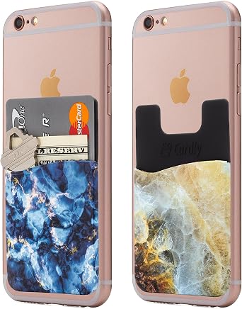 Two Cell Phone Stick on Wallet Card Holder Phone Pocket for iPhone, Android and All Smartphones. Blue