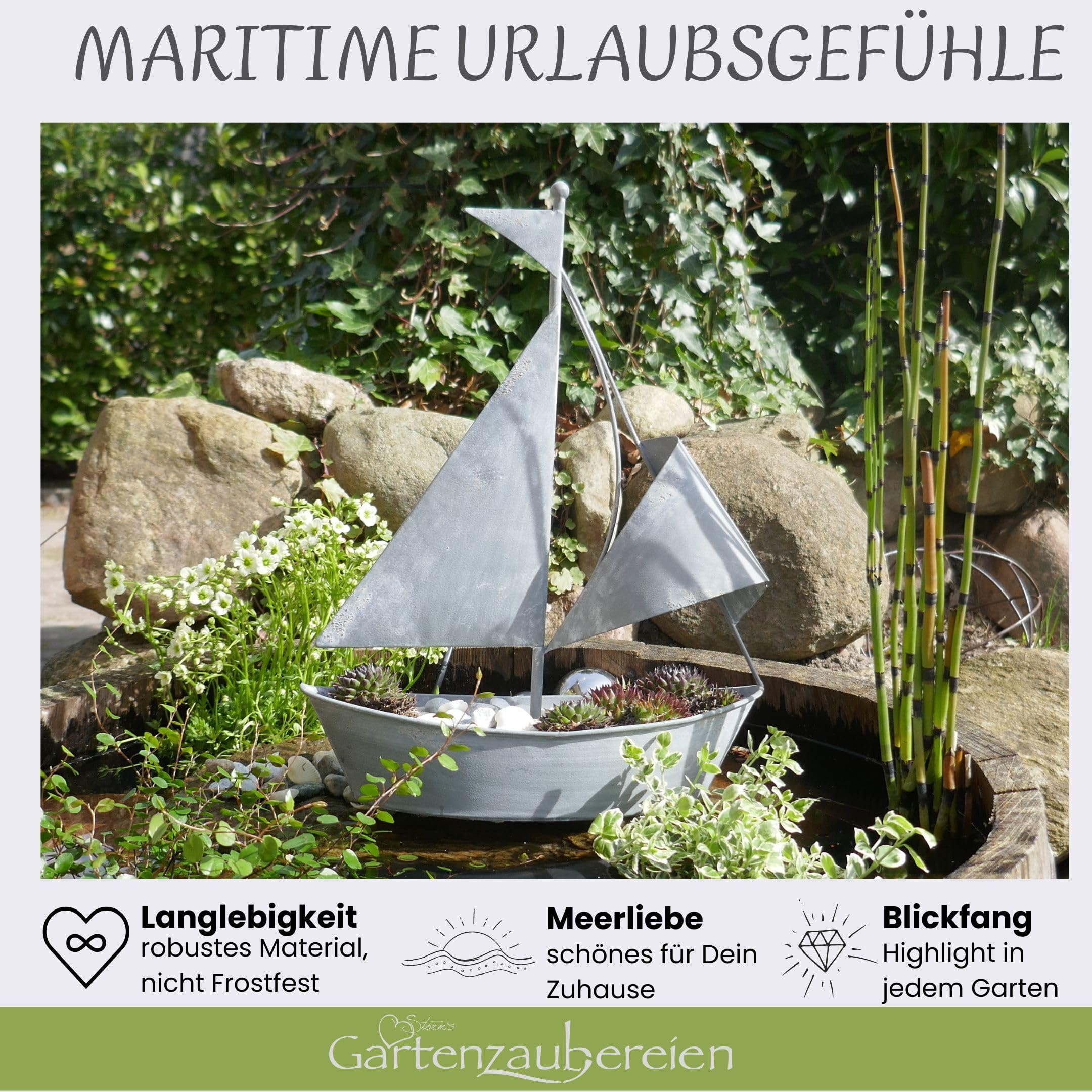 Storm's Gartenzaubereien Segelboot Pflanztopf - Maritime Deko - Gartendeko  Metall - Shabby grau 40cm - Innen- und Auendeko: Amazon.de: Garten