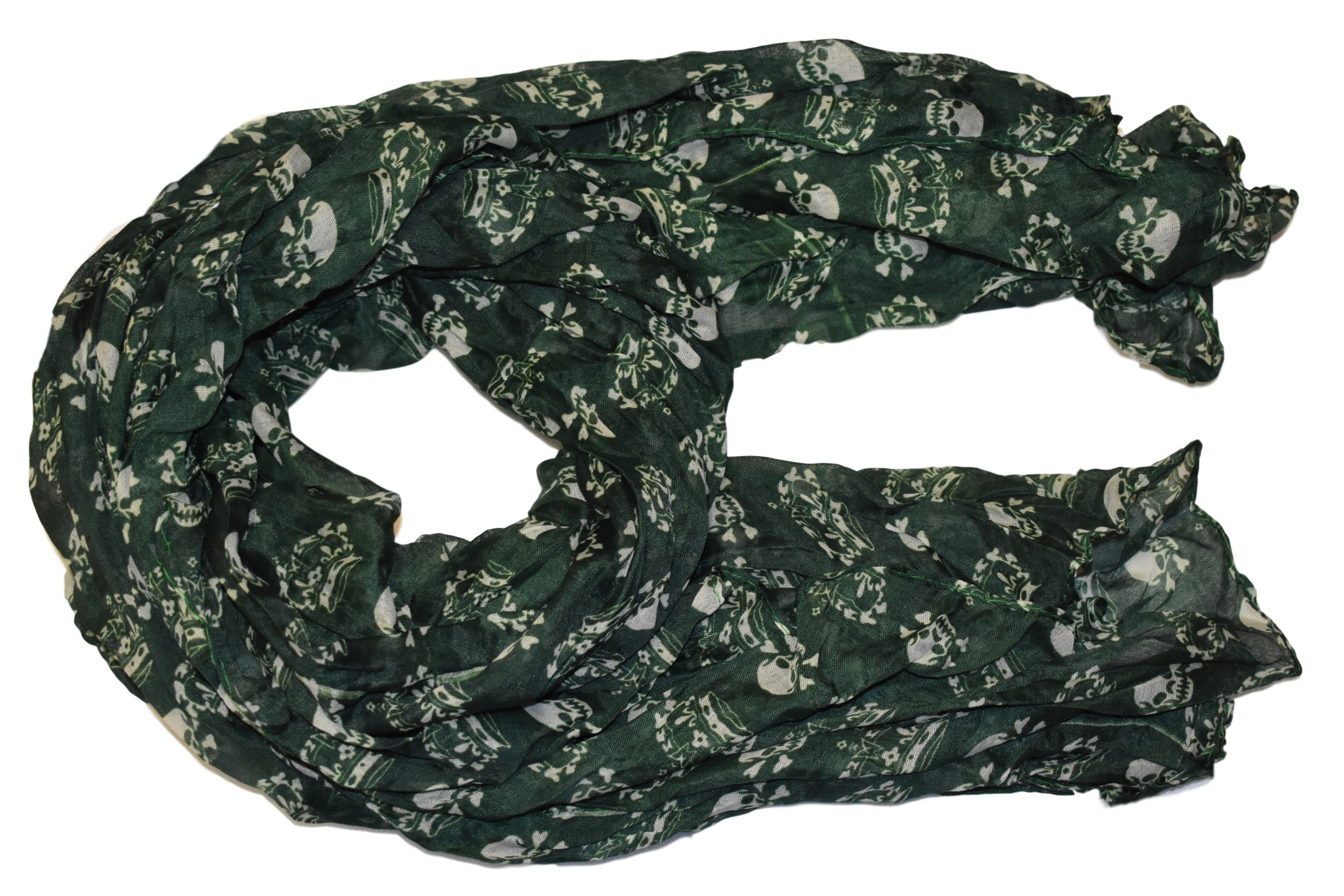 Fat-catz-copy-catz Green Skull & Crown Crinkle Celebrity Ladies Large Fashion Shawl Scarf