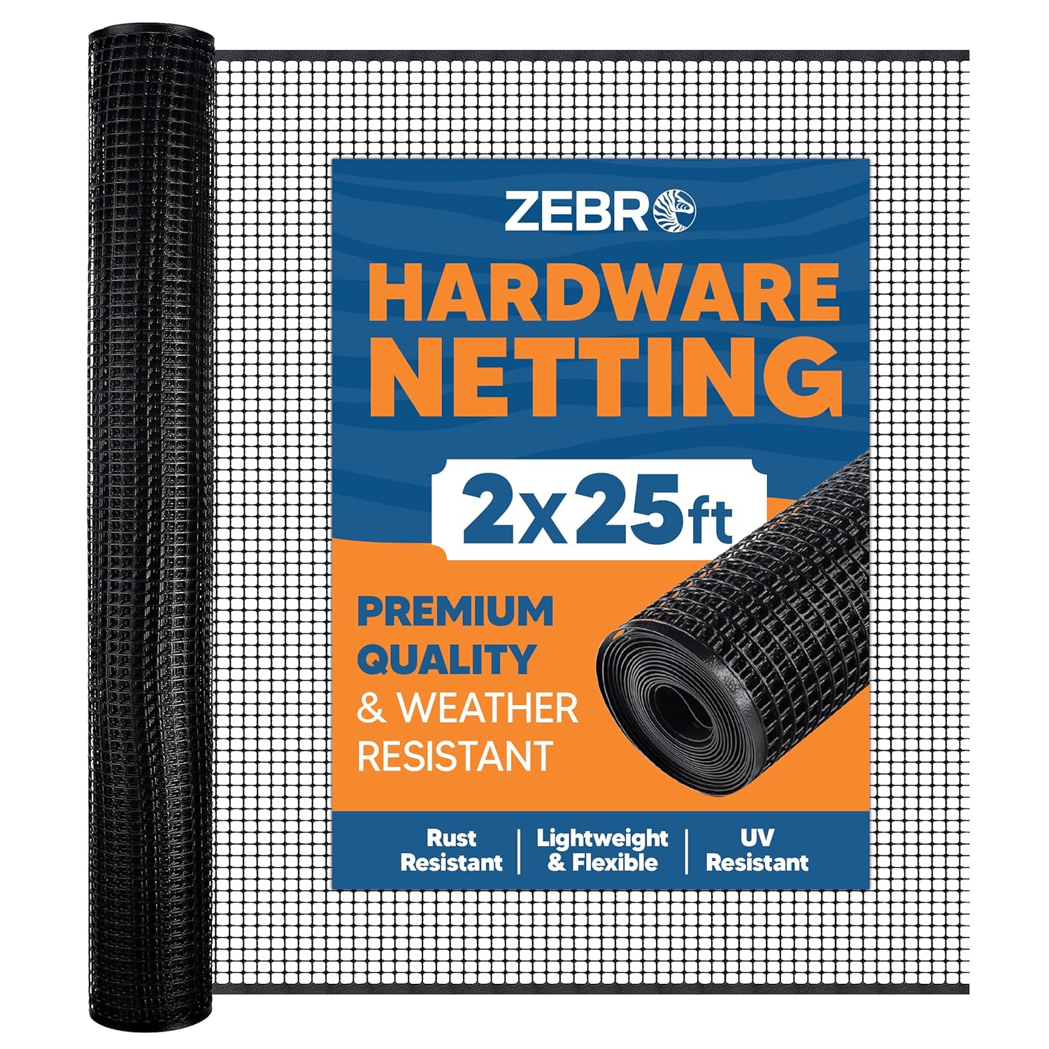 ZEBRO Plastic Hardware Mesh Screen & Fence Roll (2' x 25' - Black) for Balcony, Patio & Porch - Safety Barrier to Protect Pets & Kids Around the Home