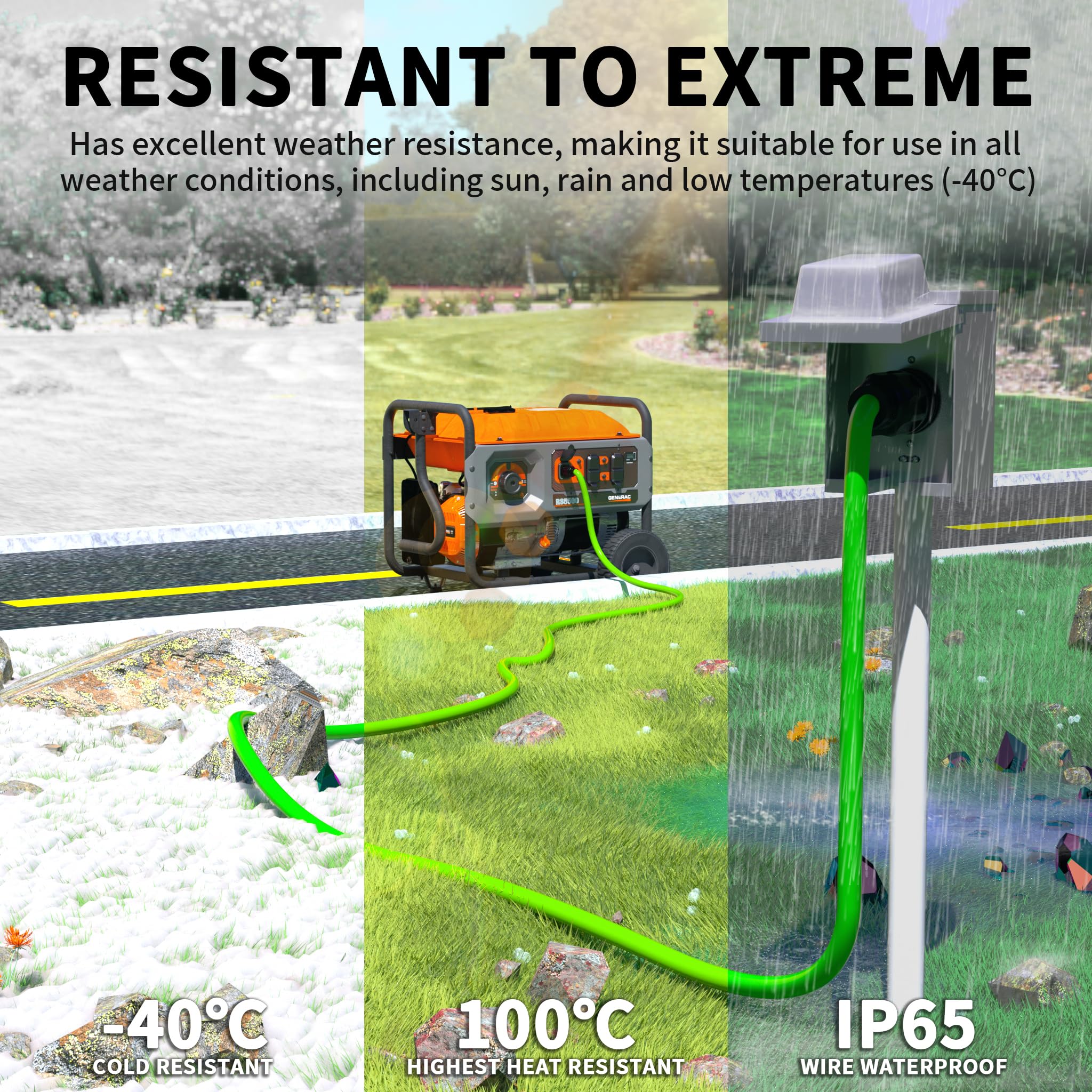 POWGRN 75Feet 30 Amp Generator Extension Cord 4 Prong,Heavy Duty NEMA